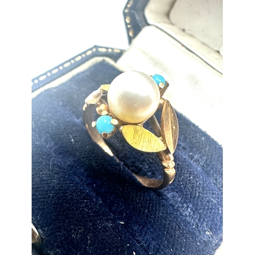 86 - 18ct gold  pearl and blue stone ring (3.3g) not hallmarked xer tested as 18ct