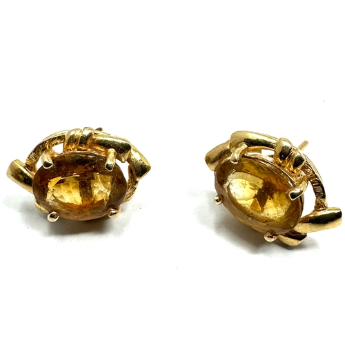 89 - Pair of 14ct gold citrine earrings weight 4.3g