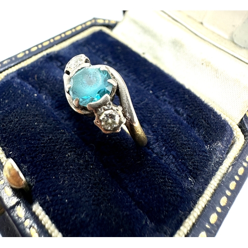 103 - 18ct & plat blue Zircon & diamond ring 4.2g