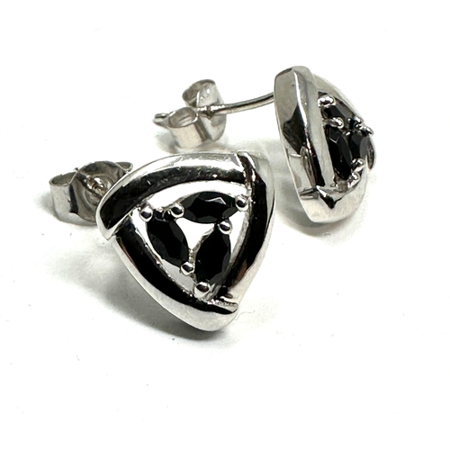 105 - 9ct white gold black gemstone earrings weight 2.6g