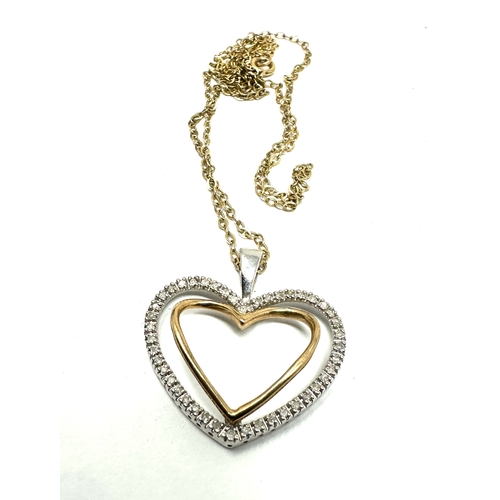 106 - 9ct white & yellow gold diamond heart pendant necklace 0.20 ct diamonds weight 4.2g