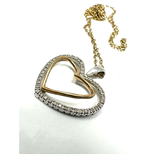 106 - 9ct white & yellow gold diamond heart pendant necklace 0.20 ct diamonds weight 4.2g