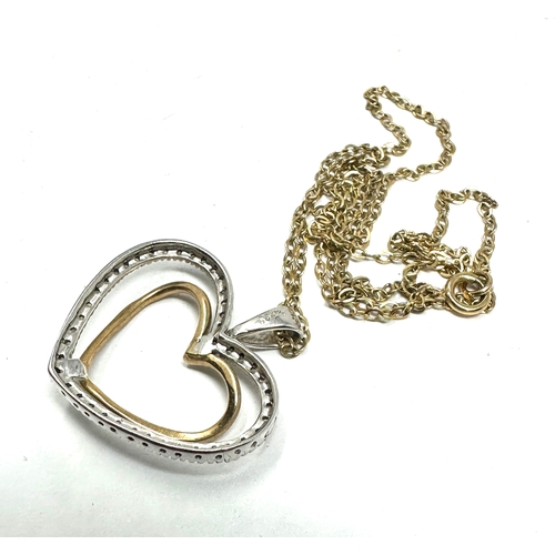 106 - 9ct white & yellow gold diamond heart pendant necklace 0.20 ct diamonds weight 4.2g