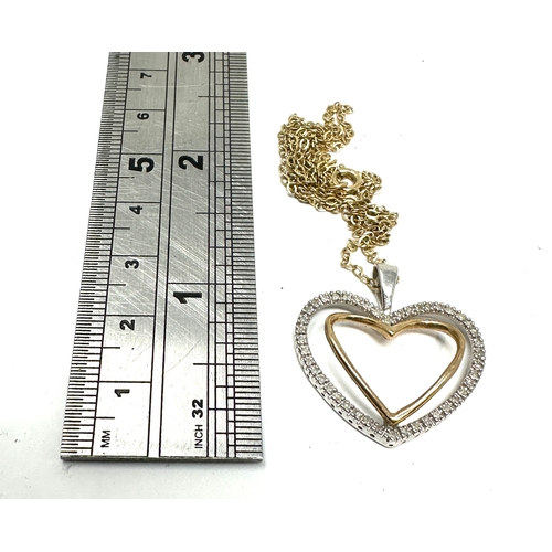 106 - 9ct white & yellow gold diamond heart pendant necklace 0.20 ct diamonds weight 4.2g