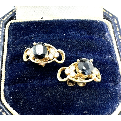 107 - Pair of 14ct gold sapphire & white stone earrings weight 2.9g