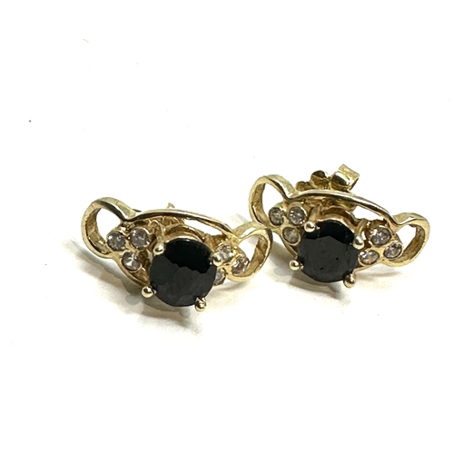 107 - Pair of 14ct gold sapphire & white stone earrings weight 2.9g