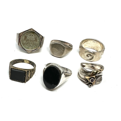 222 - 6 vintage silver rings weight 48g