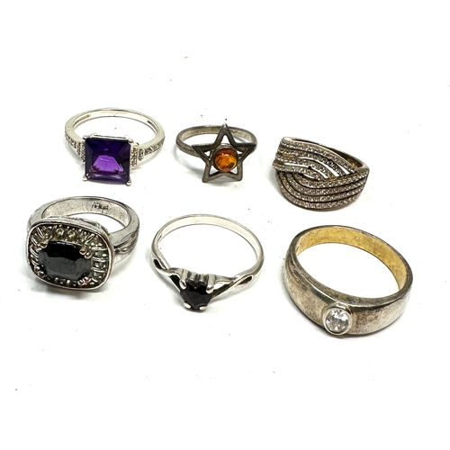 223 - 6 vintage silver gemstone set rings weight 25g