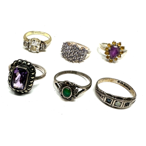 224 - 6 vintage silver gemstone set rings weight 21g