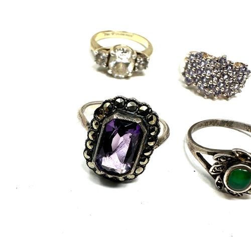 224 - 6 vintage silver gemstone set rings weight 21g