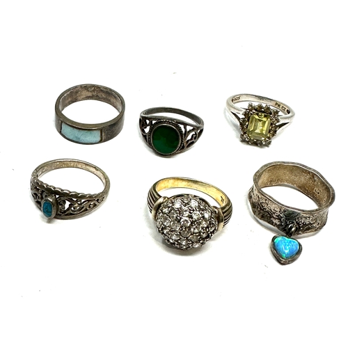 225 - 6 vintage silver gemstone set rings weight 26g