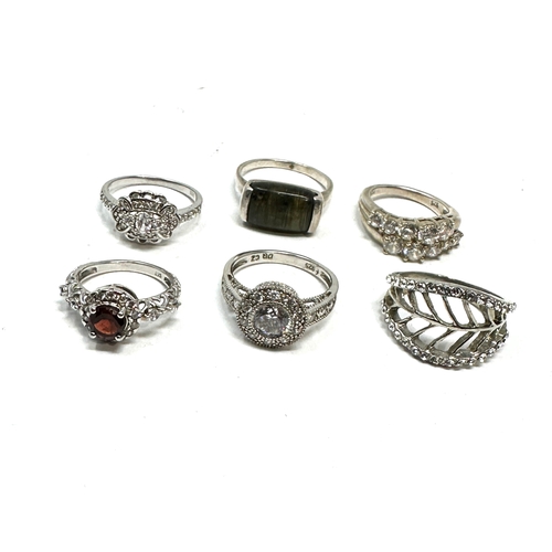 226 - 6 vintage silver gemstone set rings weight 23g