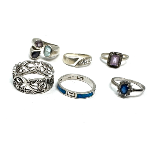 227 - 6 vintage silver gemstone set rings weight 26g