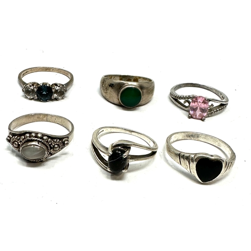 228 - 6 vintage silver gemstone set rings weight