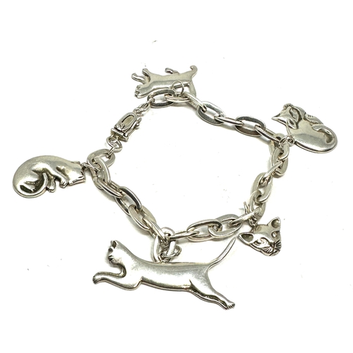 243 - Vintage silver cat charm bracelet weight 25g