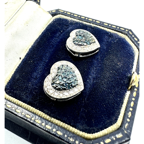 250 - pair of silver blue & white diamond heart  earrings by tggc