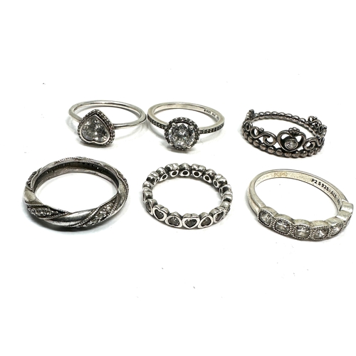 252 - 6 silver pandora rings