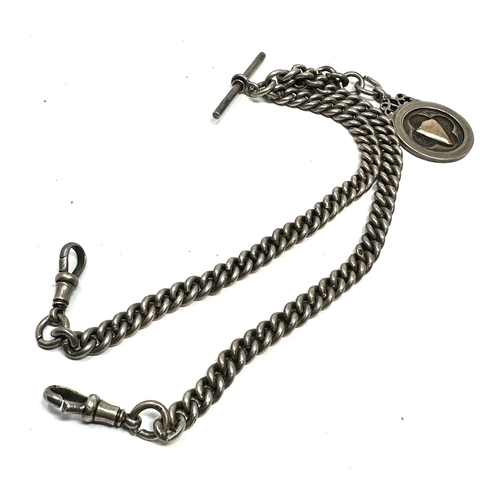 13 - Antique silver double albert & fob watch chain weight 53g