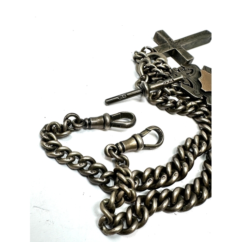 15 - Antique silver double albert watch chain & fobs weight 65g