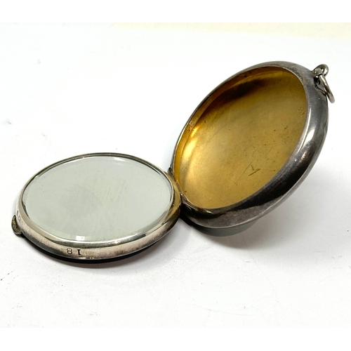 16 - antique silver & enamel compact measures approx 5cm dia Birmingham silver hallmarks enamel is in goo... 