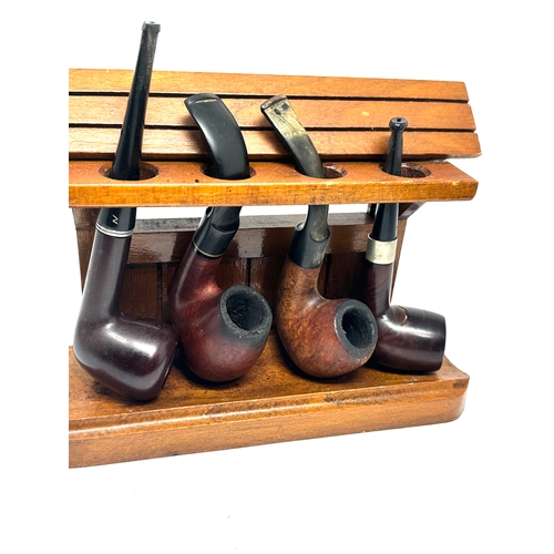 454 - selection of vintage pipes in wooden stand inc medico nova tar gard etc