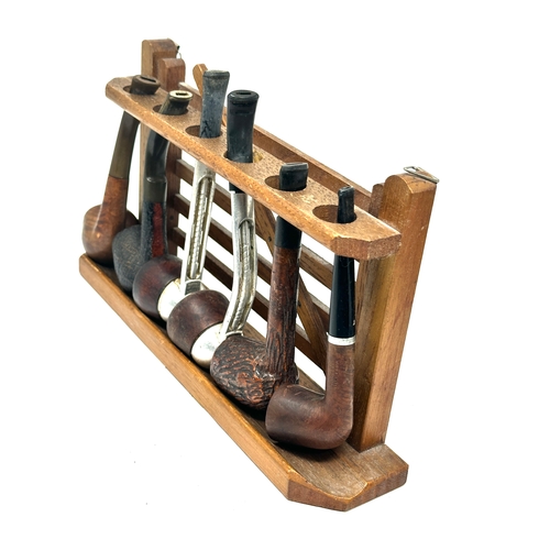 455 - selection of vintage pipes in wooden stand