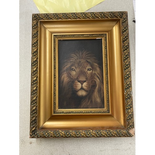 103 - Victorian oil on canvas depicting Lion, Artist VW, approximate overall measurements: