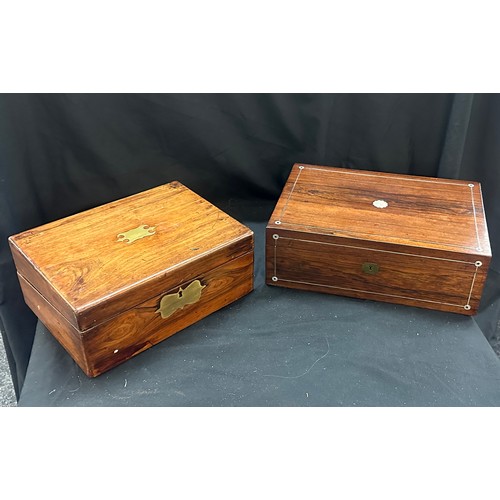 34 - Two vintage wooden writing slopes largest measures approx 14 inches wide 5 inches tall and 9.5 deep