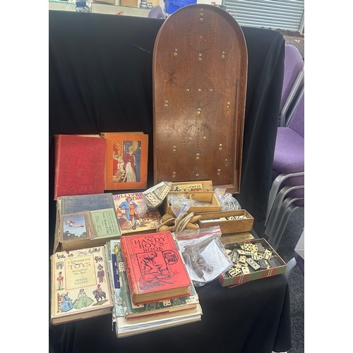 126 - Selection of vintage children's items to include toys, skipping ropes, dominoes, books etc