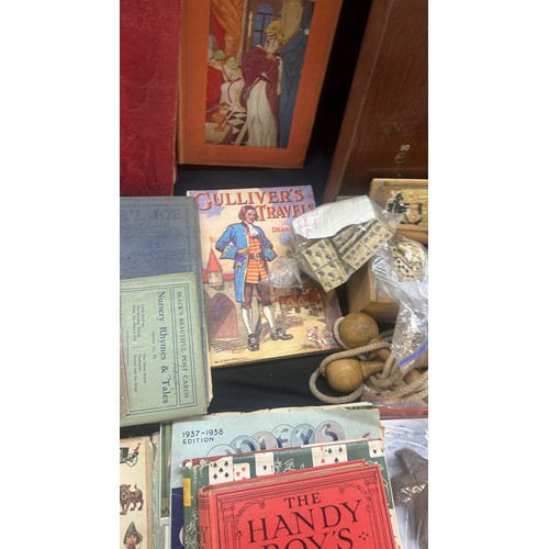 126 - Selection of vintage children's items to include toys, skipping ropes, dominoes, books etc