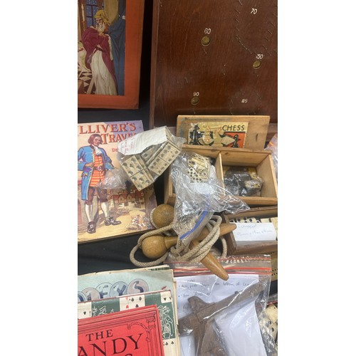 126 - Selection of vintage children's items to include toys, skipping ropes, dominoes, books etc