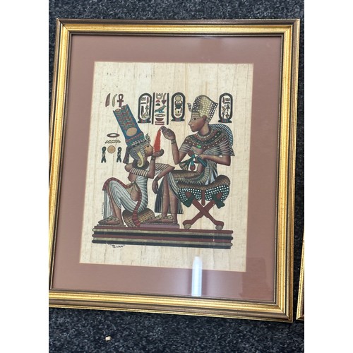 99 - Two framed Egyptian pictures and a framed Aboriginal art piece Australia largest measures approx 22 ... 