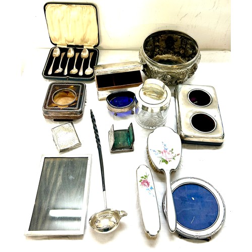 563 - Large selection of assorted silver pieces to include Indian silver detailed bowl, toddy ladle, pictu... 