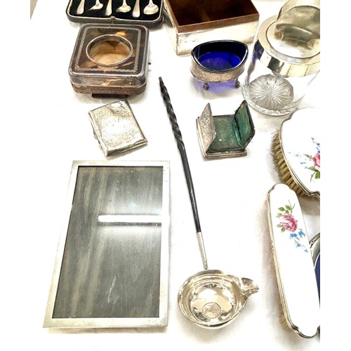 563 - Large selection of assorted silver pieces to include Indian silver detailed bowl, toddy ladle, pictu... 