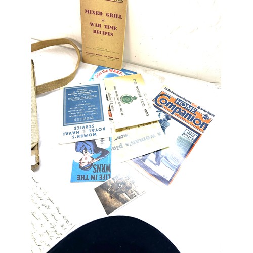 2 - Selection of War ephemera includes WW2 Map bag, letters, and a German Peter KÜpper hat etc