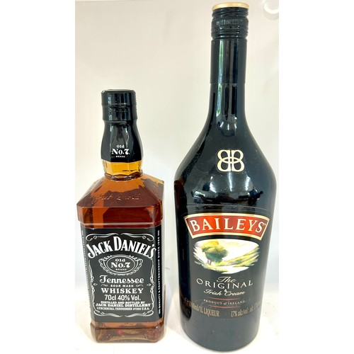 596 - Sealed bottle of Jack Daniels Tennessee Whisky, 70cl bottle, Large bottle of sealed Baileys 1 litre