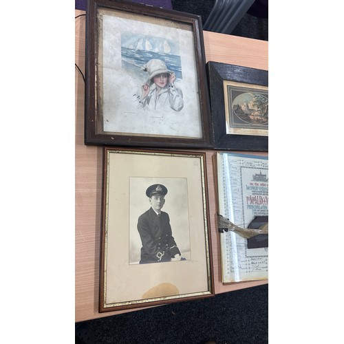 215 - Selection framed vintage pictures, various sizes and scenes, to include military, largest measures a... 