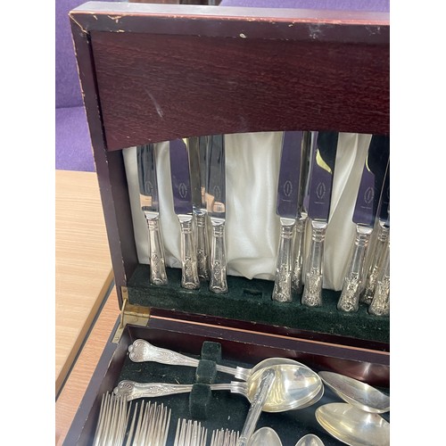 145 - Canteen of silver plate cutlery by George Butler Canvendish Sheffield plus candle stick, spoons etc