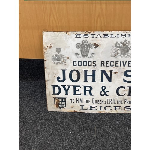 89 - Antique enamel sign John Smith dyer and cleaners Leicester 91 cm x 50 cm