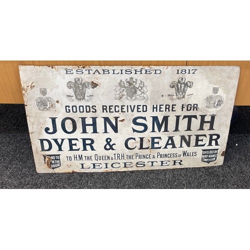 89 - Antique enamel sign John Smith dyer and cleaners Leicester 91 cm x 50 cm