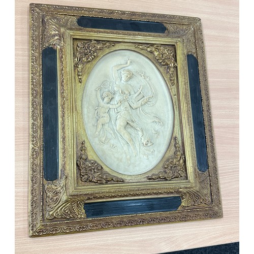 35 - Framed cherub alabaster plaque, frame measures approximately Height 20 inches, width 17 inches