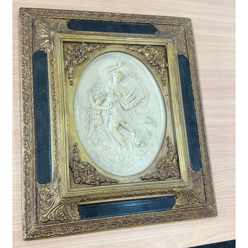 35 - Framed cherub alabaster plaque, frame measures approximately Height 20 inches, width 17 inches