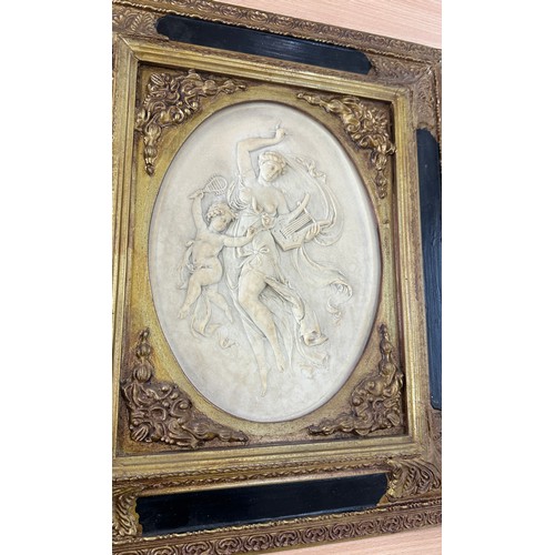 35 - Framed cherub alabaster plaque, frame measures approximately Height 20 inches, width 17 inches