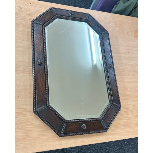 14 - Oak bevel edge mirror, approximate measurements: Length 28 by 18 inches