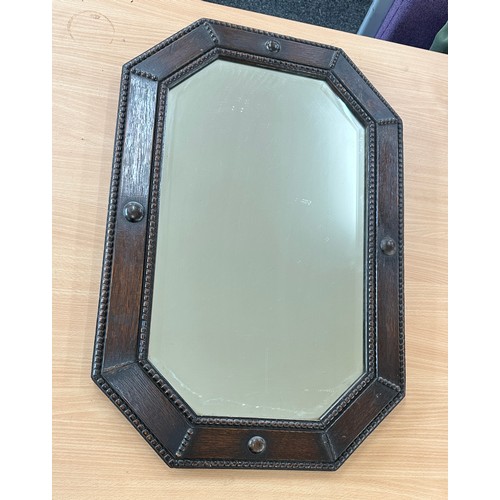 14 - Oak bevel edge mirror, approximate measurements: Length 28 by 18 inches