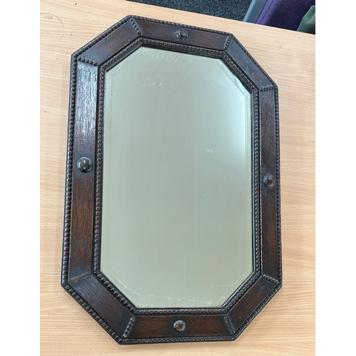 14 - Oak bevel edge mirror, approximate measurements: Length 28 by 18 inches