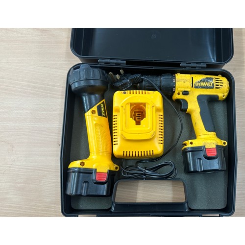 137 - Dewalt DC981 12v drill and 12v torch, batteries hold charge in working order