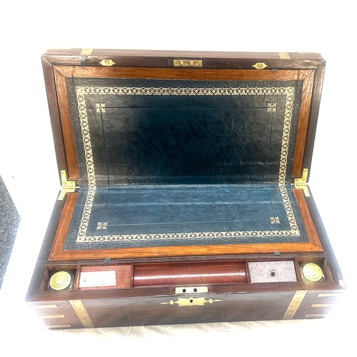 276 - Antique campaign brass banded Victorian writing slope, this piece has been lovingly restored engrave... 