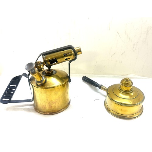 62 - TE Bladon & Son Birmingham blow lamp, brass warming pan