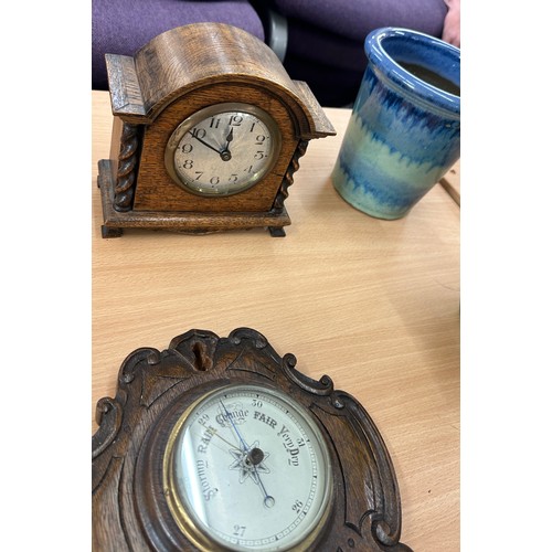 199 - Selection of collectables to include mantle clock, vases, barometer etc